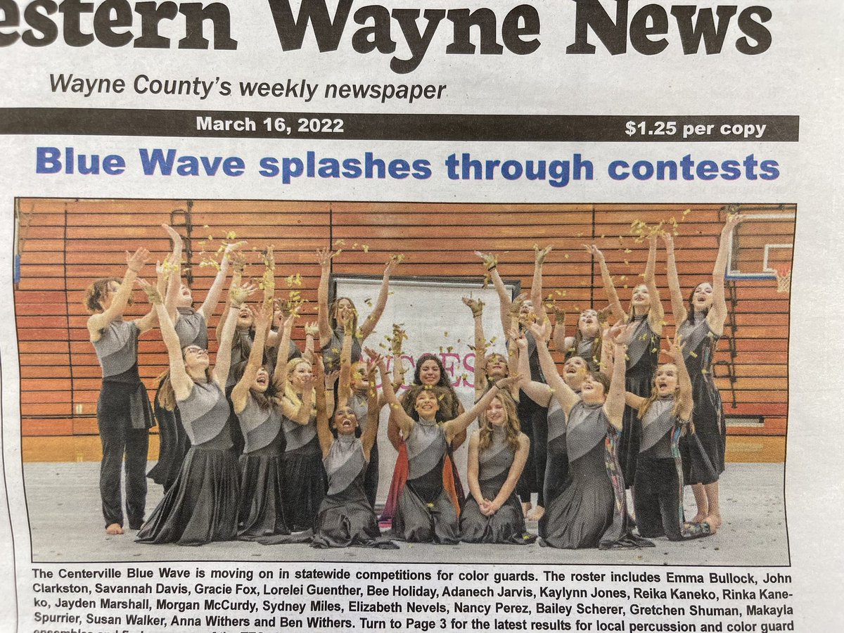 Congrats to the Blue Wave for making the front page of the this week’s Western Wayne News! Good luck at Decatur Central this weekend! <a href="/CvilleBlueReg/">Centerville Bands</a>