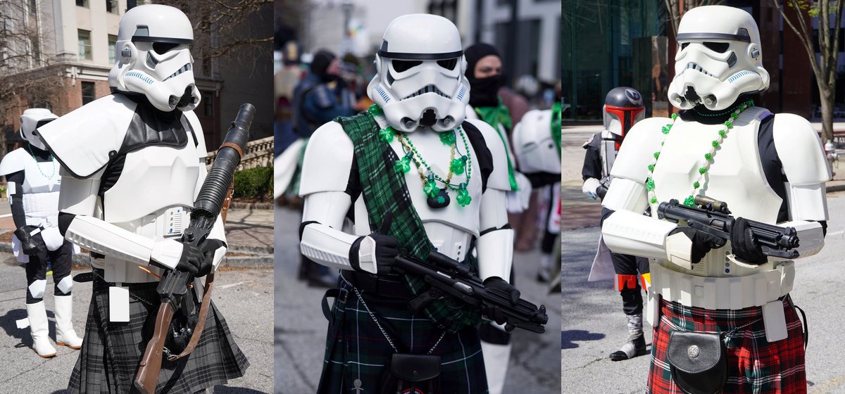 Our kilted troopers proudly marched for Irish honor during the Atlanta #StPatricksDayParade last Saturday. Erin go Bragh! 🍀 #HappyStPaddysDay #KiltedTroopers #StarWarsFan #ga501st #501stLegion #Stormtroopers #ErinGoBragh 📸: Charlie Rose & Cory Dornbusch