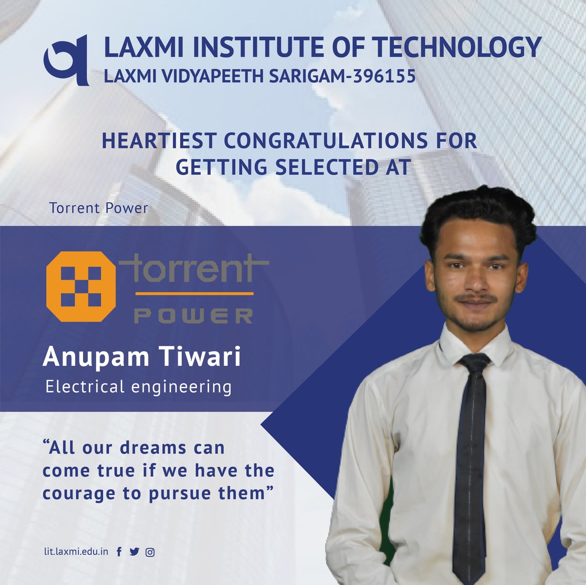 litsarigam's tweet photo. Heartiest congratulations !!
#litsarigam #LIT #GajeraTrust #LaxmiVidyapeeth #Onehappiness #electrical #engineering #electricalengineering #technology #electricity #electric #electricalwork  #power #engineer  #electricalengineer  #lighting #electricalhacks #torrent #torrentpower https://t.co/F6i6OigfbD
