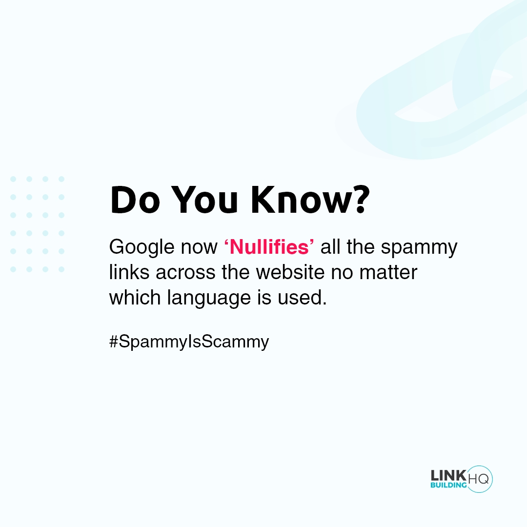 Linkbuildinghq's tweet photo. Spammy Is Scammy

Google is taking all the necessary steps to discard webspam and manipulative link-building strategies from the face of the internet.

#webspam #backlinks #linkbuilding #SEO #SEOlessons #SEOtips #Googleupdates https://t.co/6vp8zjDjJe