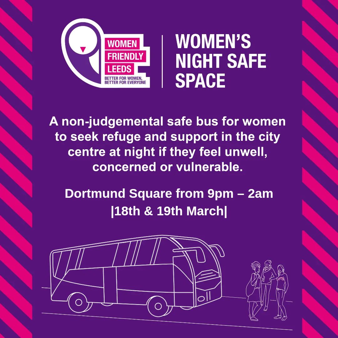 womenfriendlyls's tweet photo. We're back again tomorrow!

If somethings not right you can come see us in Dortmund Square from 9pm-2am.

#saferLeeds 
#WomensNightSafeSpace https://t.co/lHwrIge73k