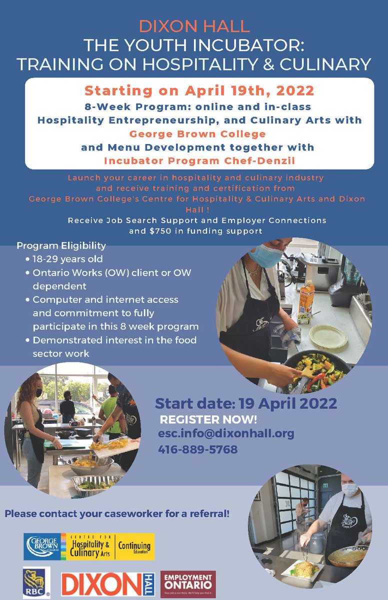 We are accepting applicants for our 8 week Youth Incubator program which starts April 19th and is sponsored by Toronto Employment Social Services (TESS). Please contact your caseworker to provide you a referral to register with us!
For more information call us at: 416-956-4949