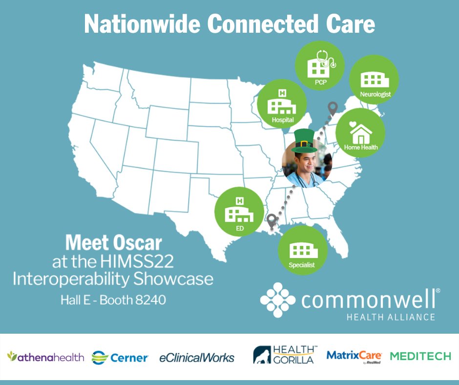 CommonWell's tweet photo. Aren’t you lucky?! Today, we’re demoing the value of #CommonWell services in action at Nationwide Connected Care in the #HIMSS22 #InteropShowcase. Tweet using #InteropDoneRight to tell us what interop looks like to you when it’s done right. 🍀 https://t.co/IycB6w8WFn