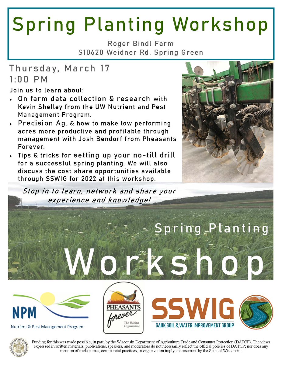 Pre-season field day in the shop at Roger Bindl Farm near Spring Green today.