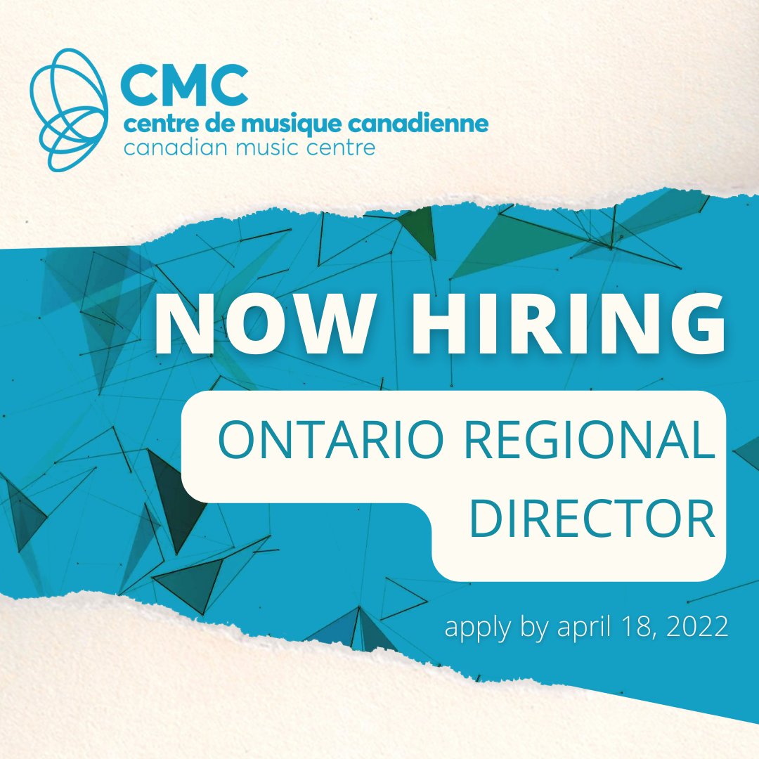 The Canadian Music Centre (CMC) is seeking to fill the role of Ontario Regional Director, could this be you? 

To learn more about the position please see the posting here:

ow.ly/wXCM50Ila5r