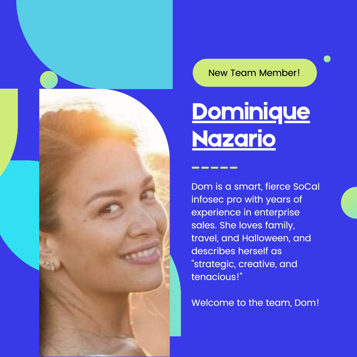 infolocktech's tweet photo. Welcome to Infolock, Dominique! Dom joins us as a senior sales consultant in sunny Southern California! https://t.co/sNfNJAoiEB