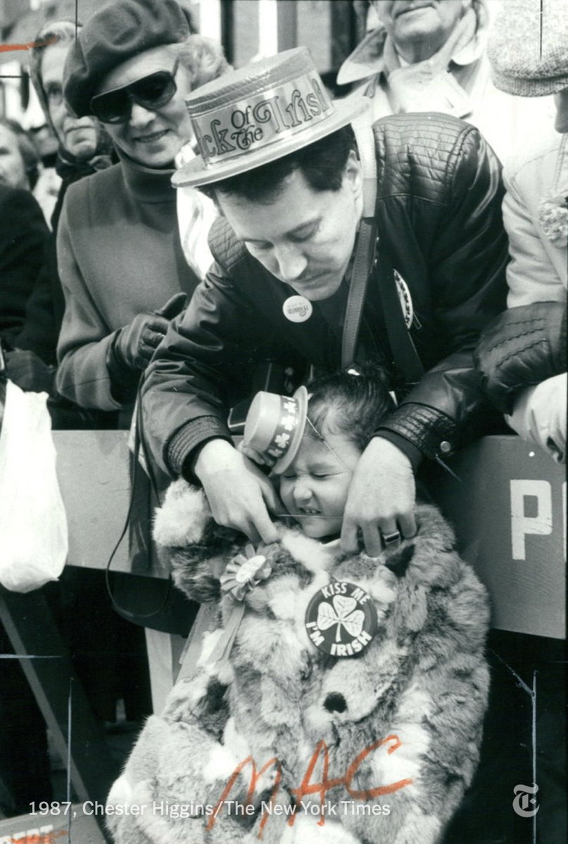 Happy St. Patrick’s Day! Our photographer captured Katherine Hooper, 4, as her hat was adjusted by her father, John Hooper, at the St. Patrick’s Day parade on Fifth Avenue in 1987. nyti.ms/3u2GKpI