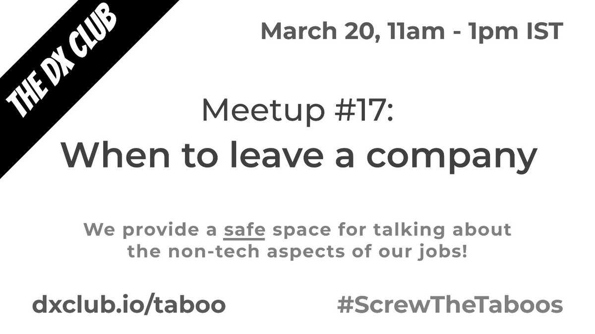 We are having a meetup on Sunday about "When to leave a company". Please fill the form if you would like to attend.

forms.gle/8LJTfoxW2aWNwr…