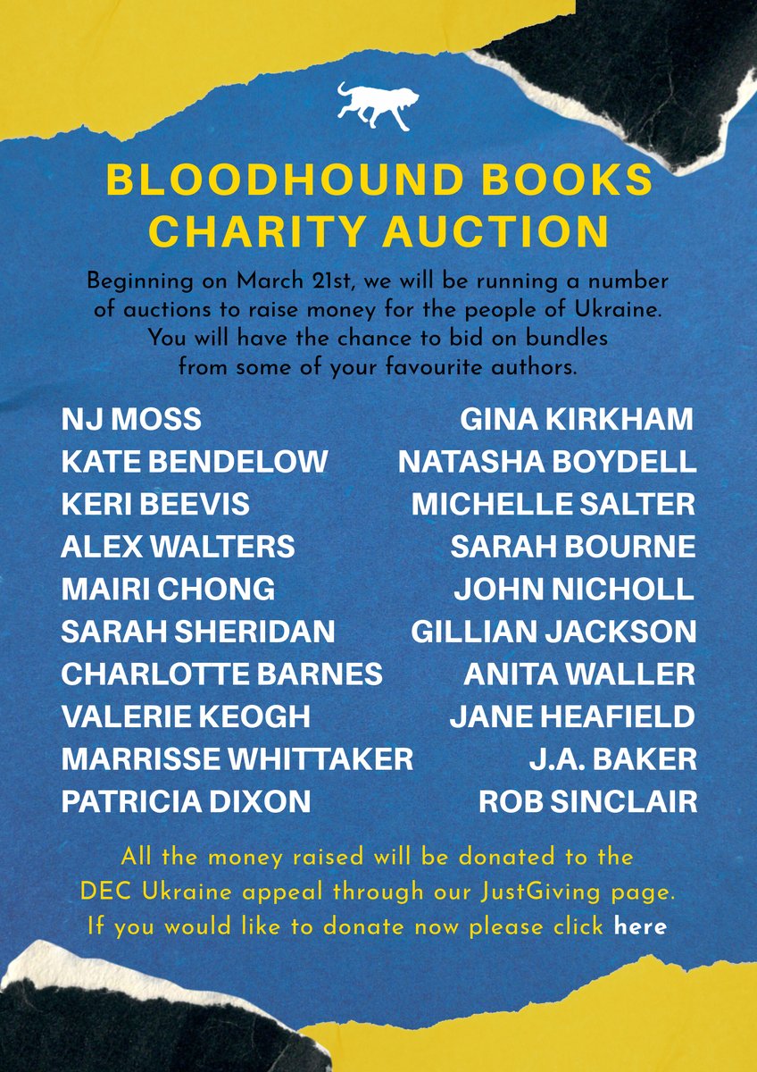 Bloodhoundbook's tweet photo. To raise money for the people of Ukraine, Bloodhound Books will be running a number of charity auctions from March 21st, giving you the chance to bid on amazing prize bundles. https://t.co/WMJ4QOSYkF