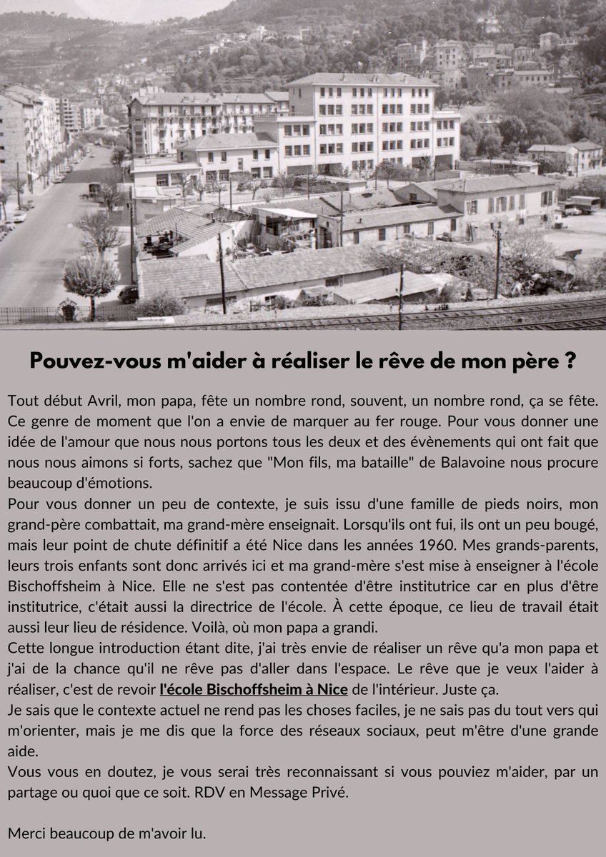 Value4bluff's tweet photo. Salut Twitter 👋🏼 !
Je cherche à réaliser le rêve de mon papa ✨ !
Je crois que la force des réseaux sociaux peut m'aider à trouver le bon interlocuteur. Un RT ne coûte pas grand chose, mais pourrait connaître un bel aboutissement. Merci à toutes et tous 😊 !

#Nice06 #OGCNice https://t.co/2kC8Sm9jSd