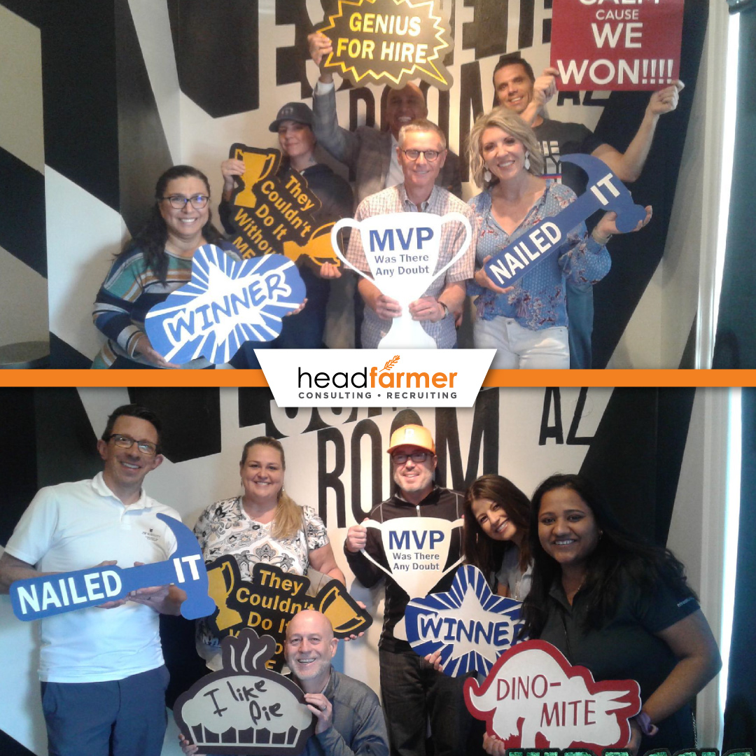 Headfarmer's tweet photo. Can't escape the love &amp; esteem this team has for each other! HF Escape Room Hot Tip: When the whole team participates and never gives up, you find the key!

#Headfarmer #Recruiters #Networking #Finance #Accounting #HumanResources #InformationTechnology #Phoenix #Recruitment https://t.co/mLKf5fUMBW