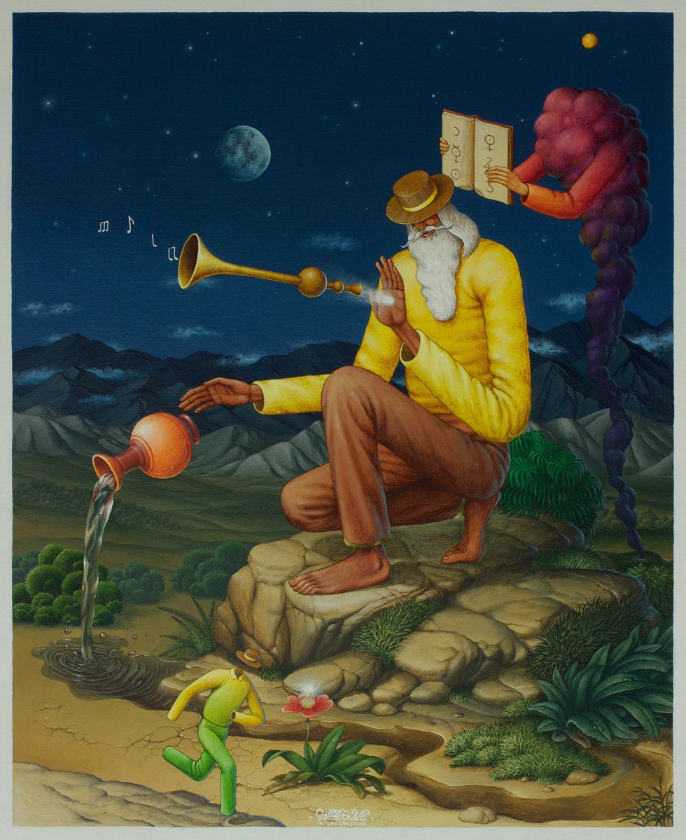 AAW_NFT's tweet photo. A Kyiv native, Vladimir Manzhos aka Waone part of the duo Interesni Kazki, has developed a unique style that sparks imagination the world over. His enigmatic art is on auction for AAW ✨
“Pre-Down Magic” - bid now on #artagainstwar live auction:
https://t.co/FvS5YCdxB8 #waone https://t.co/FCipKzstam