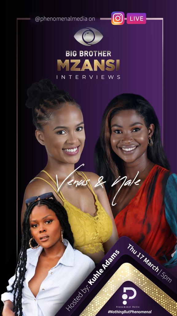 Phenomenal Media (@phenom_media) on Twitter photo We are going live at 5pm on our IG with <a href="/BigBroMzansi/">Big brother mzansi</a> contestants #nale & #venus hosted by <a href="/KuhleAdams/">Kuhle Adams</a> . Don't miss it We are going live at 5pm on our IG with <a href="/BigBroMzansi/">Big brother mzansi</a> contestants #nale & #venus hosted by <a href="/KuhleAdams/">Kuhle Adams</a> . Don't miss it
