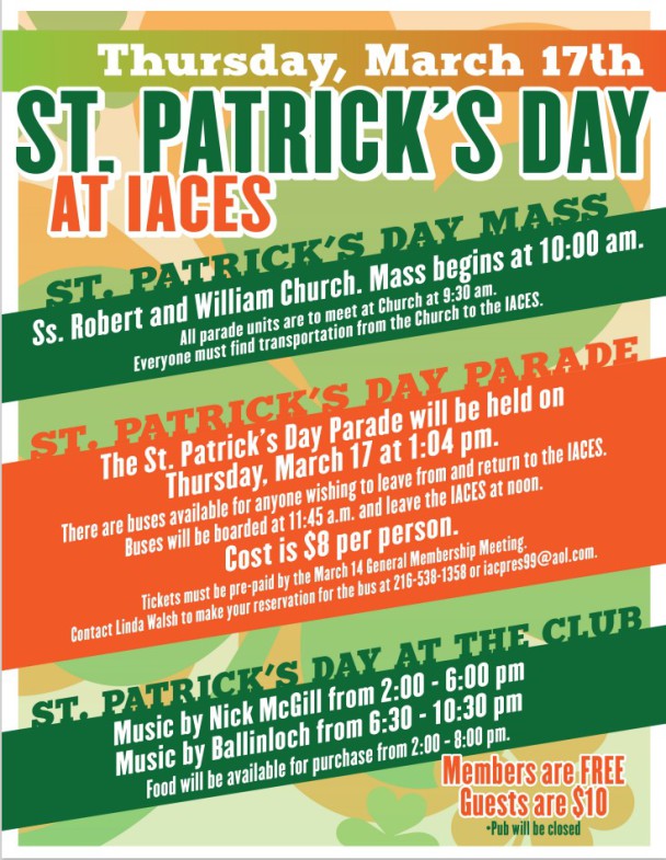 cityofeuclid's tweet photo. Euclid's own Irish American Club East Side has a whole day of events planned to help you celebrate. Join them in the club all evening for live music from Nick McGill and Ballinloch. ($10 entry fee for non-members. )
#thisiseuclid #oureuclid #cityofeuclid #StPattysDay #IACES https://t.co/YjcuKrE2sy
