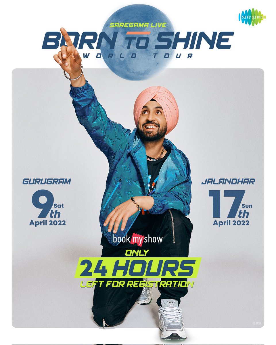 YoodleeFilms's tweet photo. Clock is Ticking ⏰ Do not miss the Chance. Born To Shine World Tour with @diljitdosanjh 🎶 

@bookmyshow @saregamaglobal

Register Here: https://t.co/rPeXP6SbfL

#Saregama #SaregamaLive #DiljitDosanjh #BornToShine #Diljit #DiljitDosanjhSongs #DiljitDosanjhFan #DiljitMagic https://t.co/jeSEBThODL