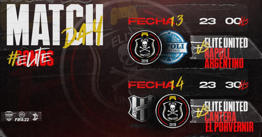 #MatchDay | <a href="/IESAFIFAar/">IESA Argentina</a> 🎮

Última doble jornada de la semana donde se buscara el 6/6 posibles para seguir en los puestos altos de la liga, que ya esta en su recta final.

¡ Vamos los pibes ! 🔴⚫

#SomosELITE 🇦🇴☠️