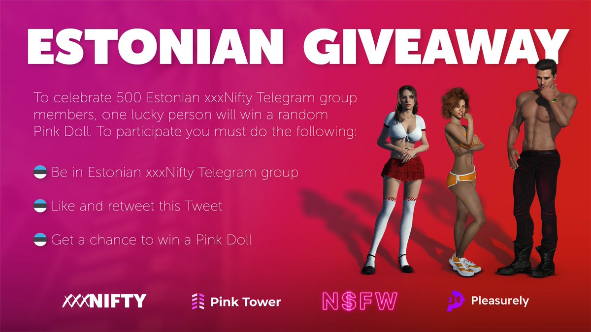 Pleasure_coin's tweet photo. 🇪🇪 It's a Celebration 🇪🇪
Thank you to our Estonian Family. The big "500"

To show our support &amp; love, we are giving away a random Pleasureland #metaverse PinkDoll ($500usd value) 
Follow the rules &amp; good luck: https://t.co/IsQyCfsNXk

#cryptocurrency #BSC #BSCGems #nftcollector https://t.co/4b8EVLakKh