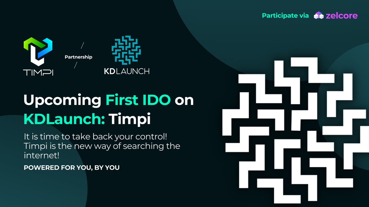 #Zelcore is the Gateway to <a href="/KdLaunch/">KDLaunch</a>

Their first #IDO is coming up soon!

<a href="/Timpi_TheNewWay/">Timpi</a> is the new way of searching the #Internet

POWERED FOR YOU, BY YOU!

#decentralized #wallet #defi #IDO $KDL