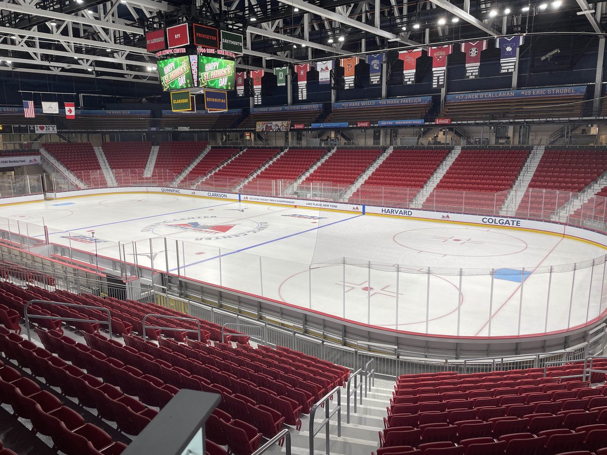 ClarksonCEM's tweet photo. .@ClarksonCEM Director @backusec visited the #OlympicCenter @LakePlacidAdk to work w/ the comm on its #LEEDforCommunities efforts &amp; stopped to see prep for the 60th @ecachockey Men’s Tourney in 1980 Herb Brooks Arena.  All set for a great @ClarksonMHockey weekend.  #LetsGoTech https://t.co/CDdhdqQUkS