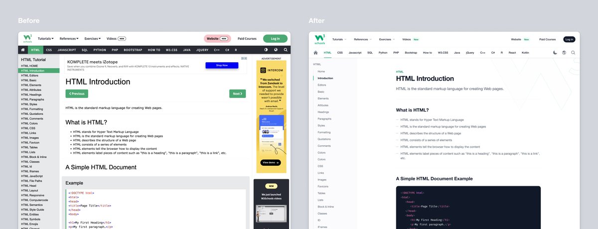steveschoger's tweet photo. ✨ Redesigned the W3Schools website for fun. https://t.co/D0xByUNXRf