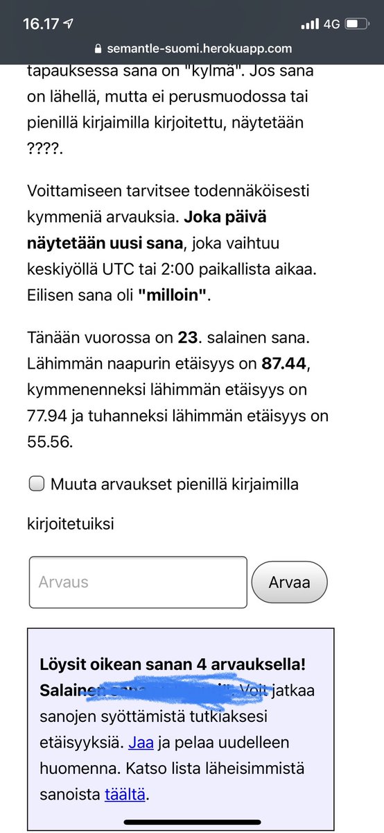 laurikurki's tweet photo. @cybette Tuli vastaan tämä peli. Testasin… meniks hyvin, jos sai neljännellä oikein 😳 https://t.co/0BQG52yIH5