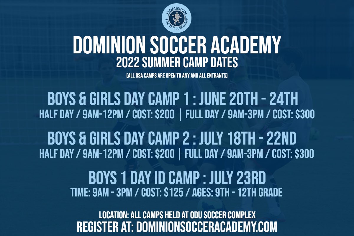 ODUMensSoccer's tweet photo. Summer 2022 is nearly here!
We are excited to be hosting a number of camps here at ODU!
To sign up please visit https://t.co/ppfWSIIKtu
#ODUMSOC https://t.co/RsQehAXZfM