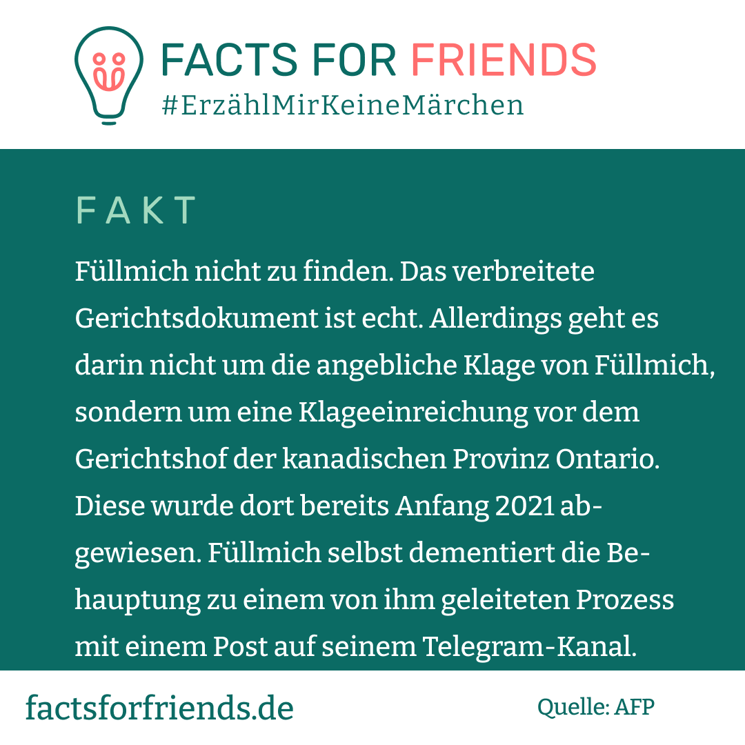 WIDERLEGT: Am Obersten Gerichtshof Kanadas läuft ein Verfahren gegen die WHO aufgrund von Verbrechen gegen die Menschlichkeit #ErzählMirKeineMärchen

➡️Mehr kurze und verständliche Faktenchecks auf: factsforfriends.de