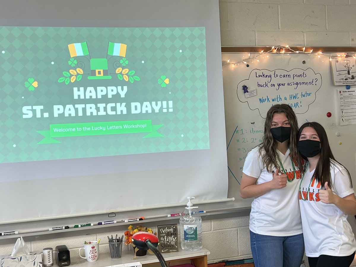 Ms_Passino's tweet image. It’s starting!! Join us in the HWC, room 2445, for our Lucky Letters Workshop 🍀 @HSWritingCenter @HawkCounseling #HawkPride #HawksWrite #HawksUnite