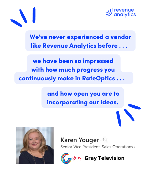 Rev_Analytics's tweet photo. Media #AdSales execs - when was the last time you felt heard?

RateOptics was built for you, and continues to be shaped by our customers.

See the difference here: https://t.co/1A4ezKIuFC https://t.co/eXBw2ZXgno