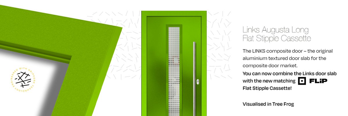 DOORCO_Official's tweet photo. #GRiPCORE #LINKS in Tree Frog in honour of #StPatricksday.
Links - the original aluminium textured door slab for the #compositedoor market. Did you know you can now combine it with the new matching #FLiP Flat Stipple glazing cassette?

Find out more: https://t.co/itRwwSKfFj https://t.co/ZaFzL2oaFd