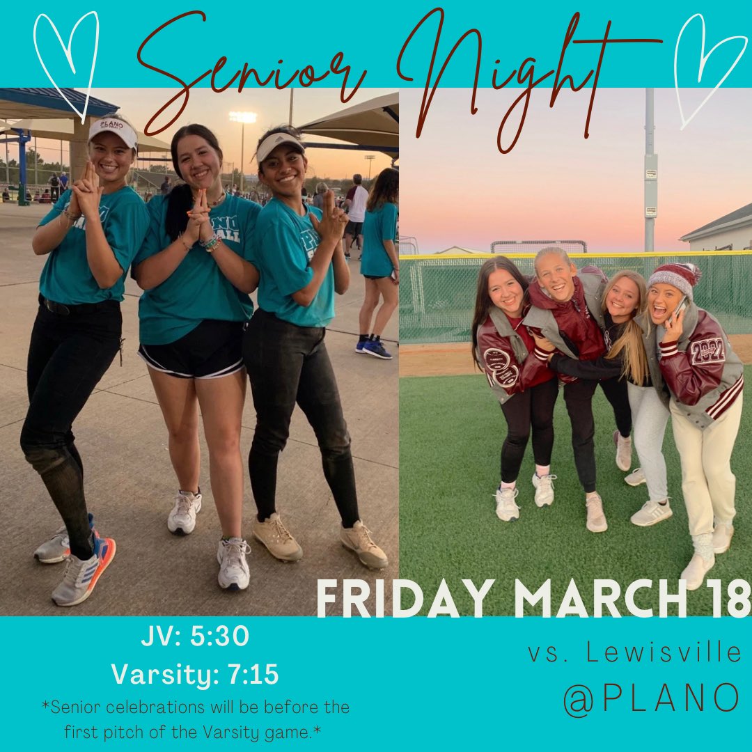 planosoftball's tweet photo. Come celebrate our 5 amazing seniors TOMORROW night (3/18)! We are so proud of these girls and are thankful for everything they’ve given to our program! Stay tuned for individual shoutouts tomorrow!🥎🐾❤️ #WeArePlanoSoftball #seniors2k22             🎟: https://t.co/XQaKwK8VcH https://t.co/qSdiNfppZW
