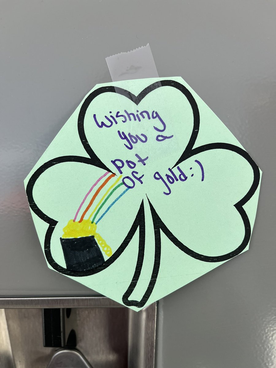 ToddHeugh's tweet photo. Larson Student Council spreading a little positivity this St. Patrick’s Day by hanging shamrocks on all student lockers.  @LarsonMS #larsonstrong https://t.co/iuOkKCgegh