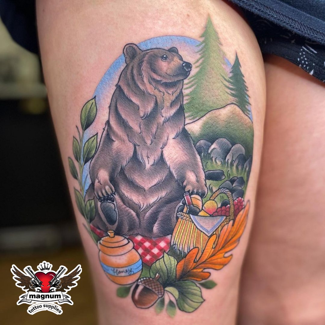 Honey bear done by  Eccentric Tattoo Studio  Facebook