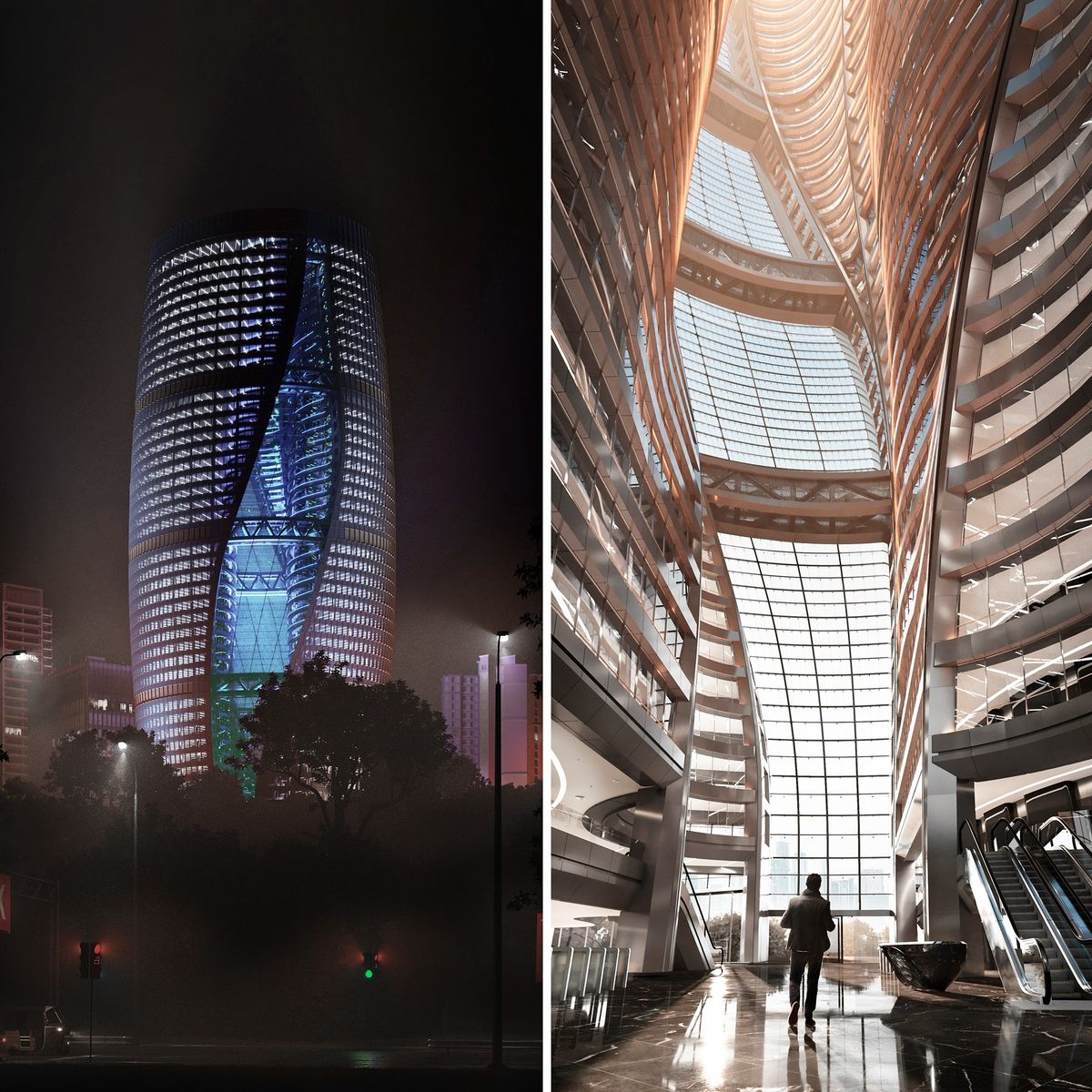 Architizer's tweet photo. The "world's tallest atrium" by Zaha Hadid Architects', as seen in two very different renderings. Which do you think captures the architecture best?
.
#OneRenderingChallenge Final Entry Deadline: March 25
Enter at: https://t.co/pHa3MnDMwI https://t.co/Y6iEJ8gLpd