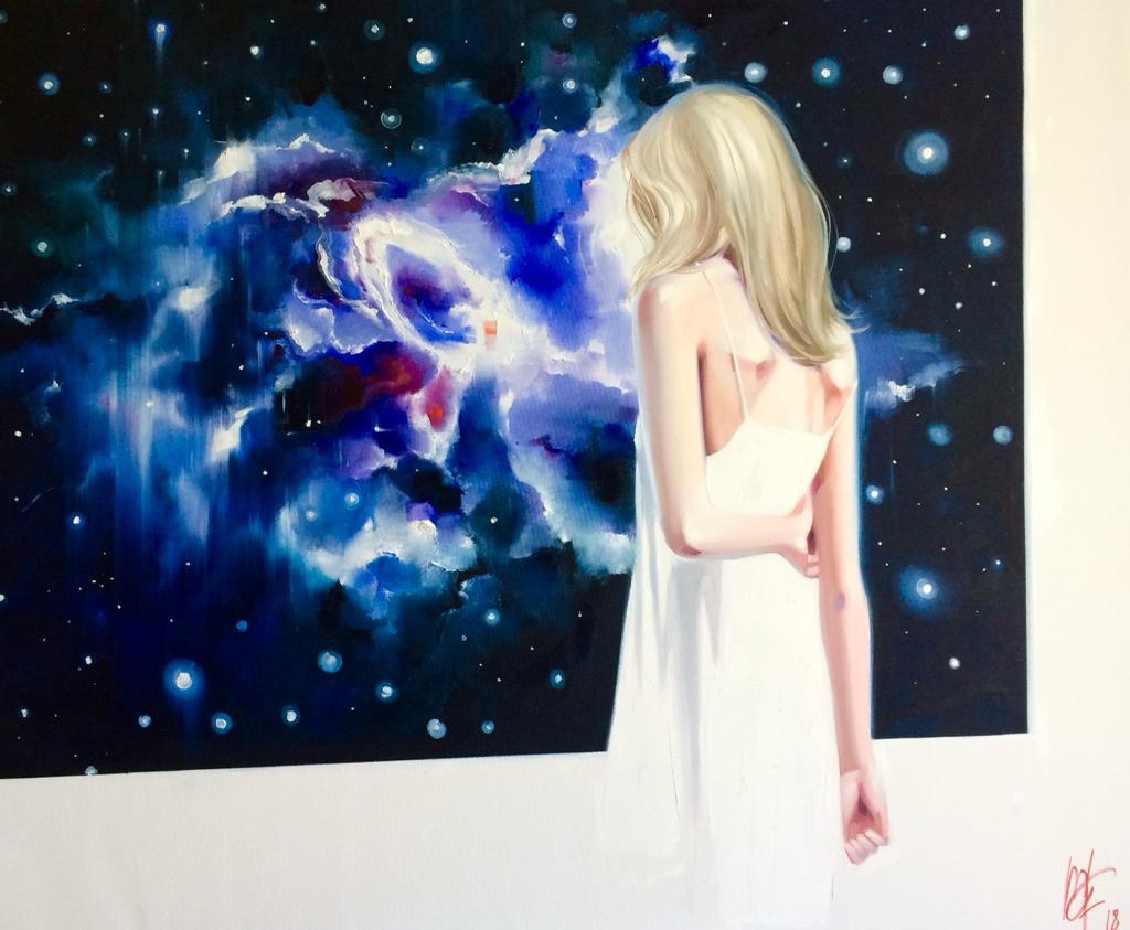 Cosmodreams_art's tweet photo. Art has the power to capture our attention when we look at something, sometimes reverently, sometimes in silence. Image: Marina Fedorova, “At the Window”, 2018, oil on canvas, 100x120 cm #cosmodreams #oilpainting  #universe #space #contemplation #meditation #window #art https://t.co/yxAdo6LPsJ