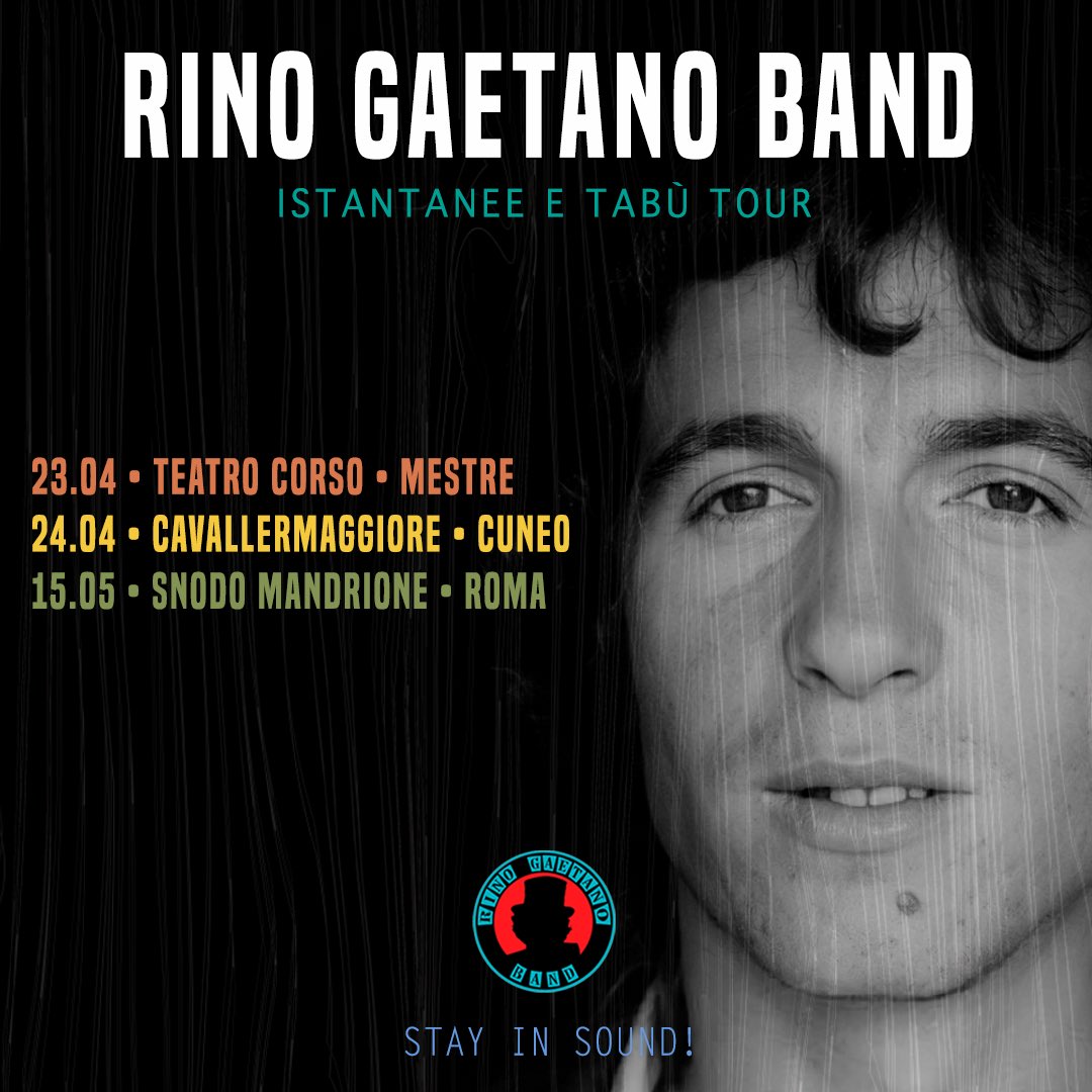 Ciao amici e fan di <a href="/RinoGaetano_/">Rino Gaetano Official</a> come state?

Ecco le prime date di questo nuovo tour della <a href="/rinogaetanoband/">RinoGaetanoBand</a> 

STAY IN SOUND! 🎵 

Calendario in continuo aggiornamento...

ISTANTANEE E TABÙ TOUR 2022