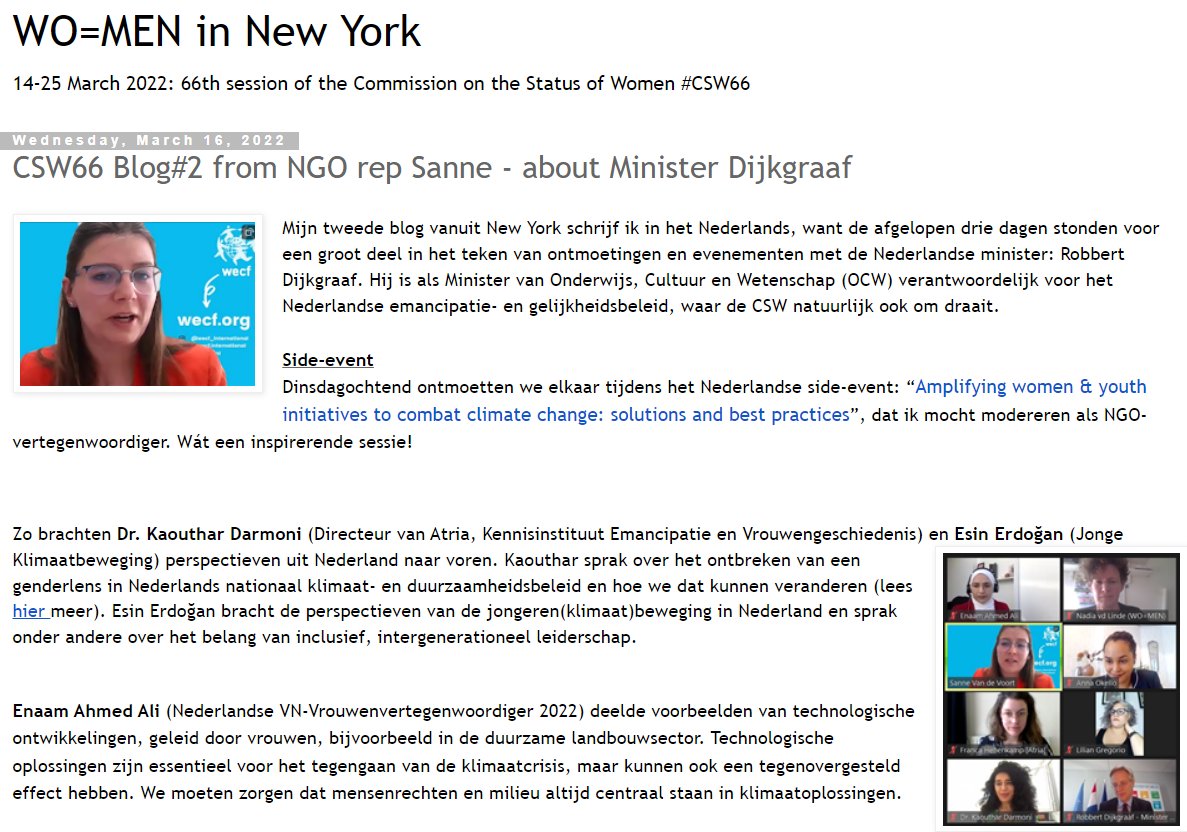 📰 Lees hier de nieuwe blog van Sanne - Nederlandse CSW NGO Vertegenwoordiger,- die op het moment in #NewYork bij #CSW66 actief is!

<a href="/genderplatform/">WO=MEN, Dutch Gender Platform</a> host verschillende bloggers om updates en inzichten te delen over de #CSW66, neem vooral een kijkje!

👉 womeninnewyork.blogspot.com/2022/03/csw66-…