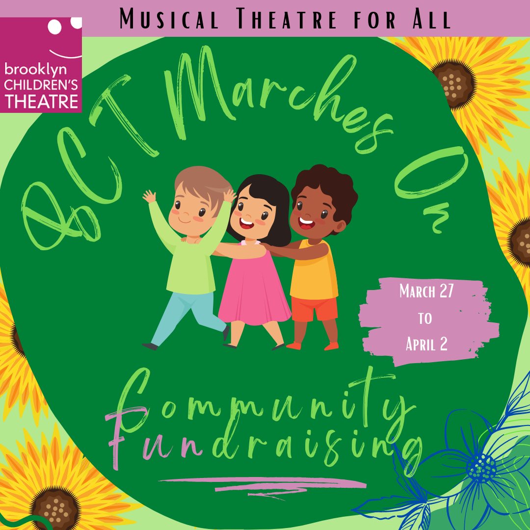 March 27 is almost here! 
🗣🕺🏾🥳

Join our upcoming spring fundraiser, BCT Marches On to raise scholarship money for our students who couldn't attend otherwise! Our focus is on small donations, so this should be fun and easy for everyone! ♥️🎭💰
#nonprofit #donate #theatre #arts