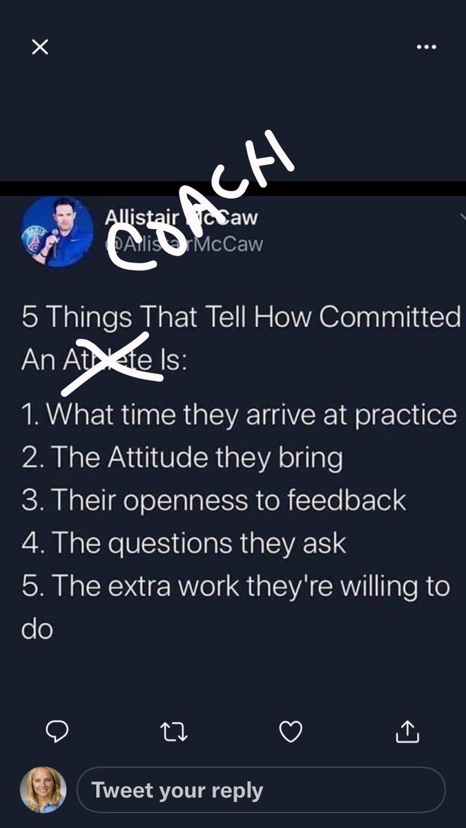 I adjusted the original tweet. Coaches have to be willing to do all these things too. We ask players to grow &amp; we often don’t want to learn new tech. Ask players to be calm &amp; we’re nuts on the sidelines. Ask players to sacrifice &amp; won’t share what we know w/ others on staff. 🤷🏼‍♀️