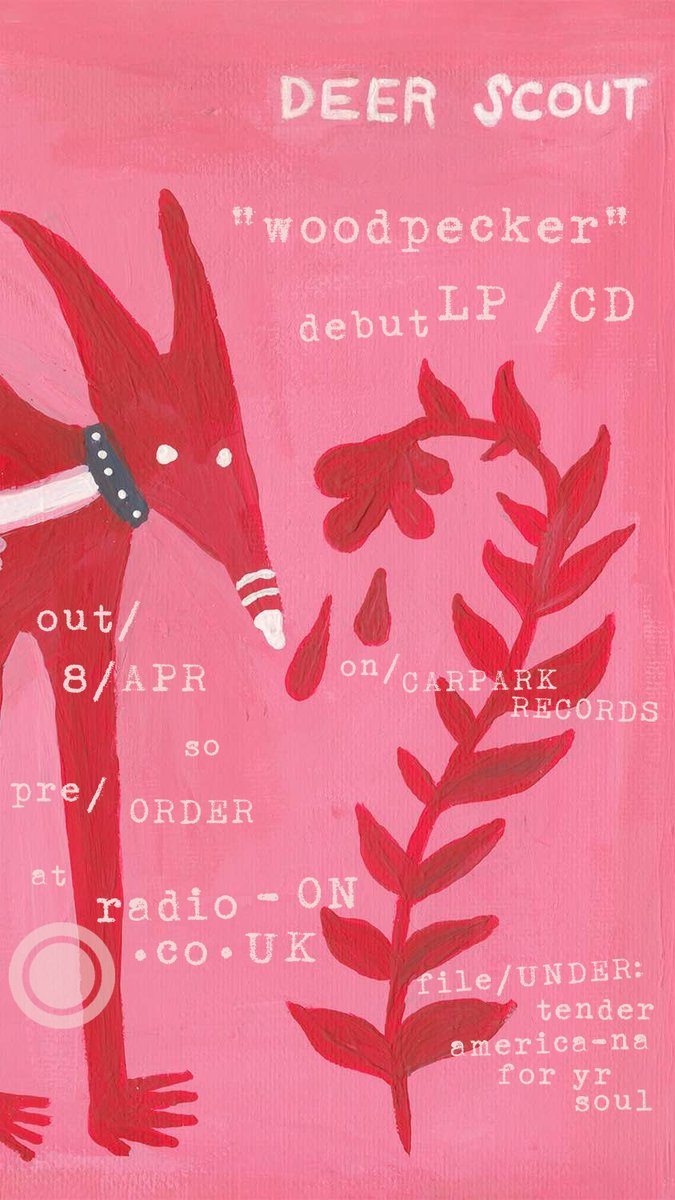 Really looking forward to <a href="/deer_scout/">deer scout</a>'s debut album, Woodpecker, which is due out on 8th April on <a href="/carparkrecords/">Carpark Records</a>, and you can listen to a couple of songs and pre-order it now at radio-on.co.uk/products/deer-… (RIYL: Joanna Sternberg, Kimya Dawson, Songs: Ohia, etc)