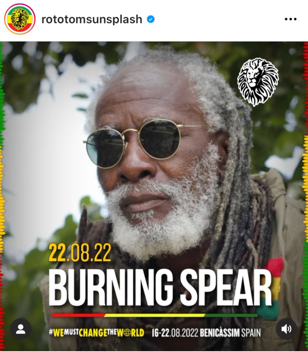 Burning Spear to play Rototom Sunsplash this Summer #Spear #BurningSpear #Rototom #Sunsplash #Reggae #Summer22 So, Behold: Spear Burning! @sunsplash_es @burningmusic 🔥