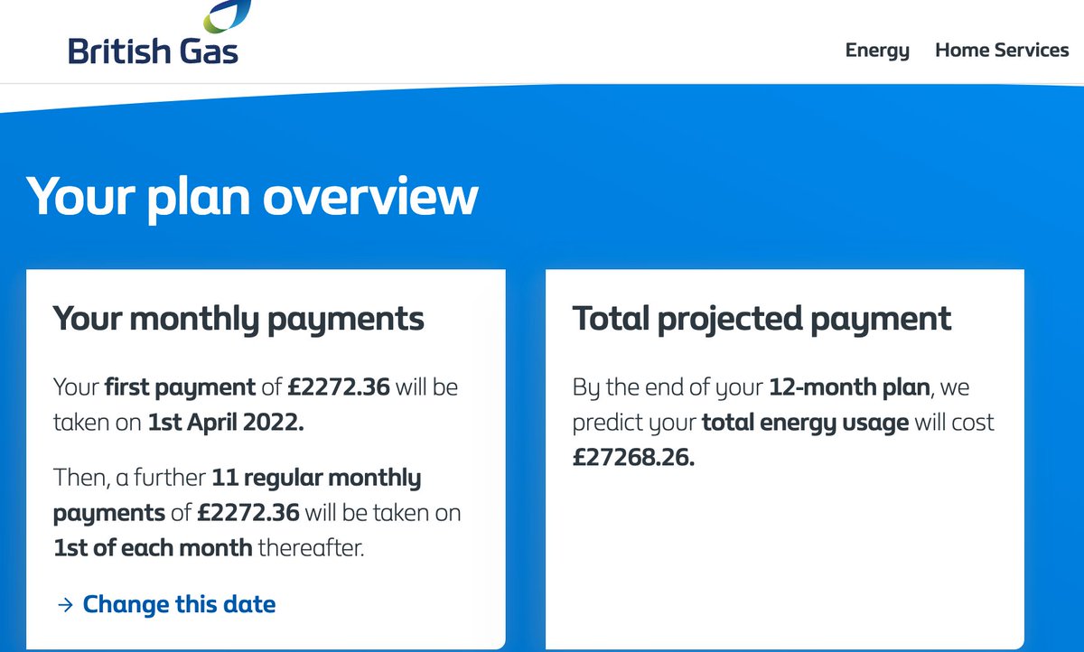 So I left British Gas many years ago for a reason...
Question is now that I am back, should I set up a direct debit?  I know energy costs are going up but really... based on my monthly direct debit I calculate that they will have taken > £27k over 12 months!