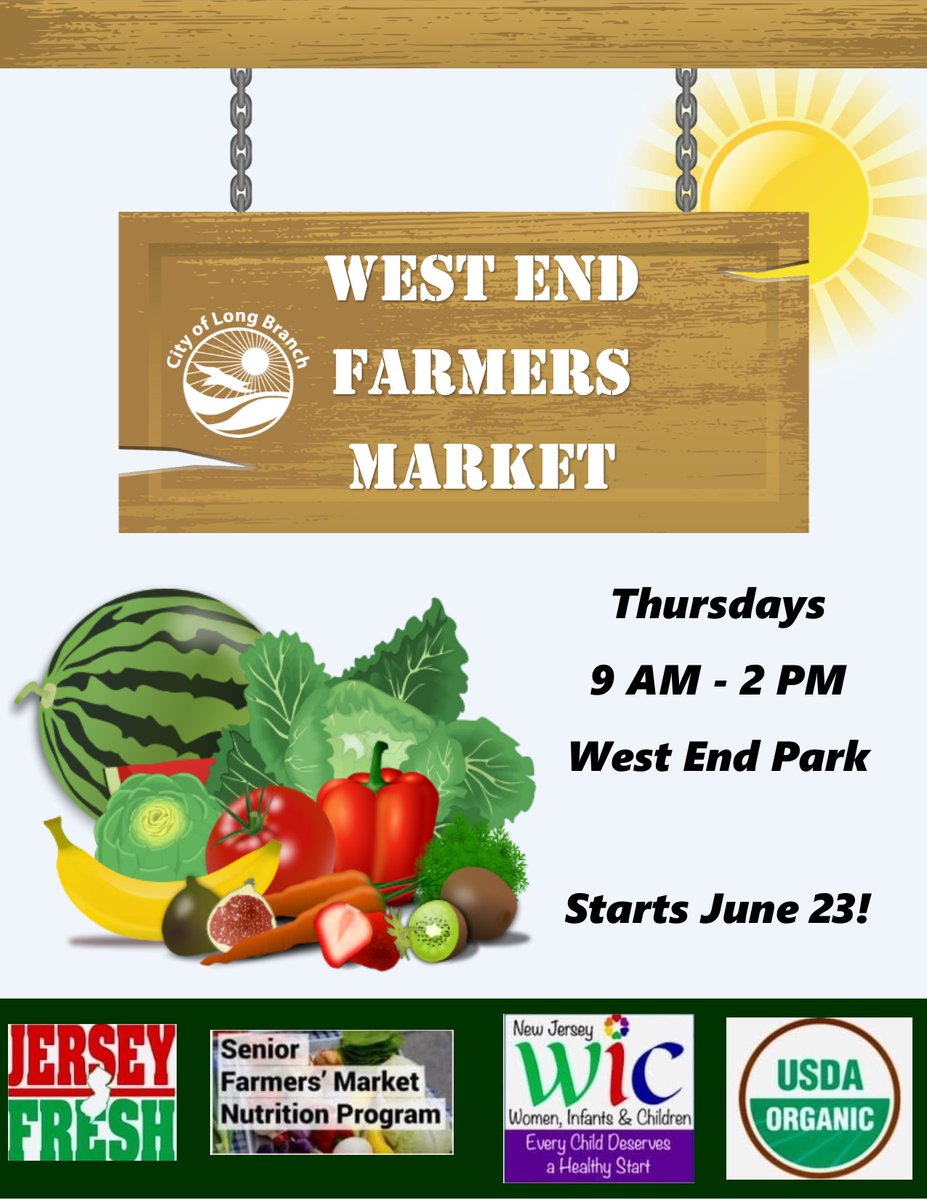 visitlongbranch's tweet photo. 2022 West End Farmers' Market
Thursdays from 9AM - 2PM in West End Park
June 23 - October 27 (weather and produce permitting)
New seasonal items arrive each week!
Questions: jessescafe@yahoo.com.
#visitlongbranch #LongBranch
(Brighton Avenue & Ocean Boulevard, Long Branch, NJ) https://t.co/ibSmFhB3jD