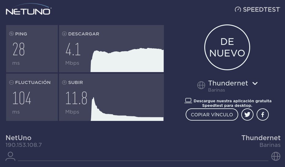 yanccv's tweet photo. @NetUnoOficial y sigue la pesima conexion de un plan de 50Mbps realmente no dan ni el 10% y eso q son las 10:49am cuando debiese ser mas rapido ClienteID 1141233 https://t.co/SzzMRHYrFy