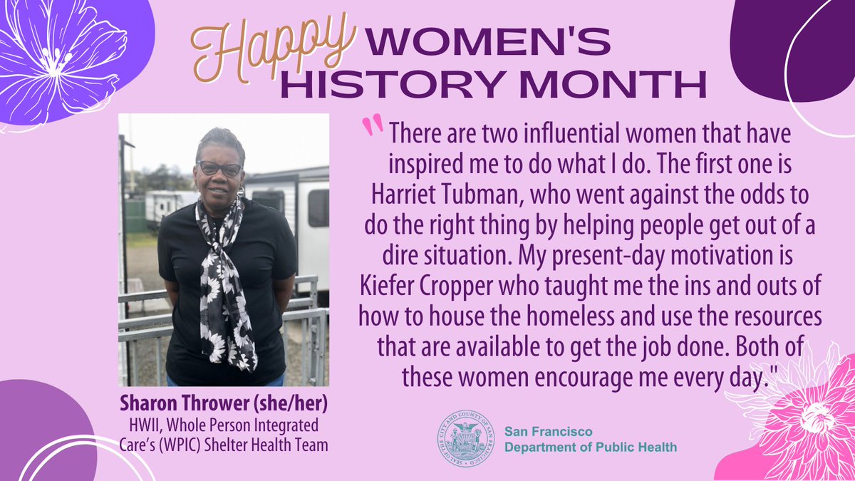 SF_DPH's tweet photo. "There are two influential women that have inspired me to do what I do... Both of these women encourage me every day. " -Sharon Thrower π #WomensHistoryMonth #TeamDPH https://t.co/oITvpUSmsw