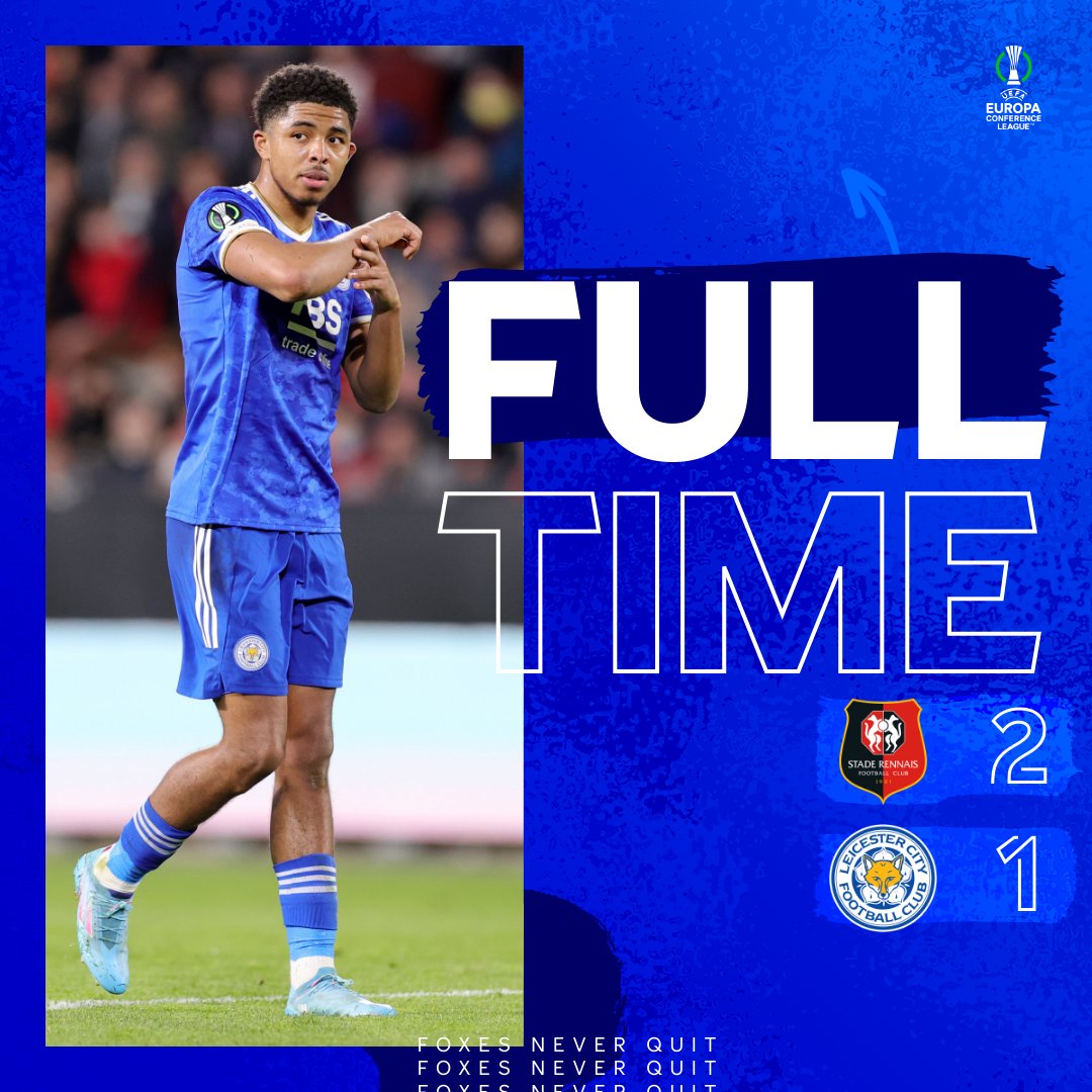 LCFC's tweet photo. We're into the #UECL Quarter-Finals!

After a tight loss in #RenLei, the Foxes progress 3-2 on aggregate 🦊 https://t.co/UnRW7Pmmve