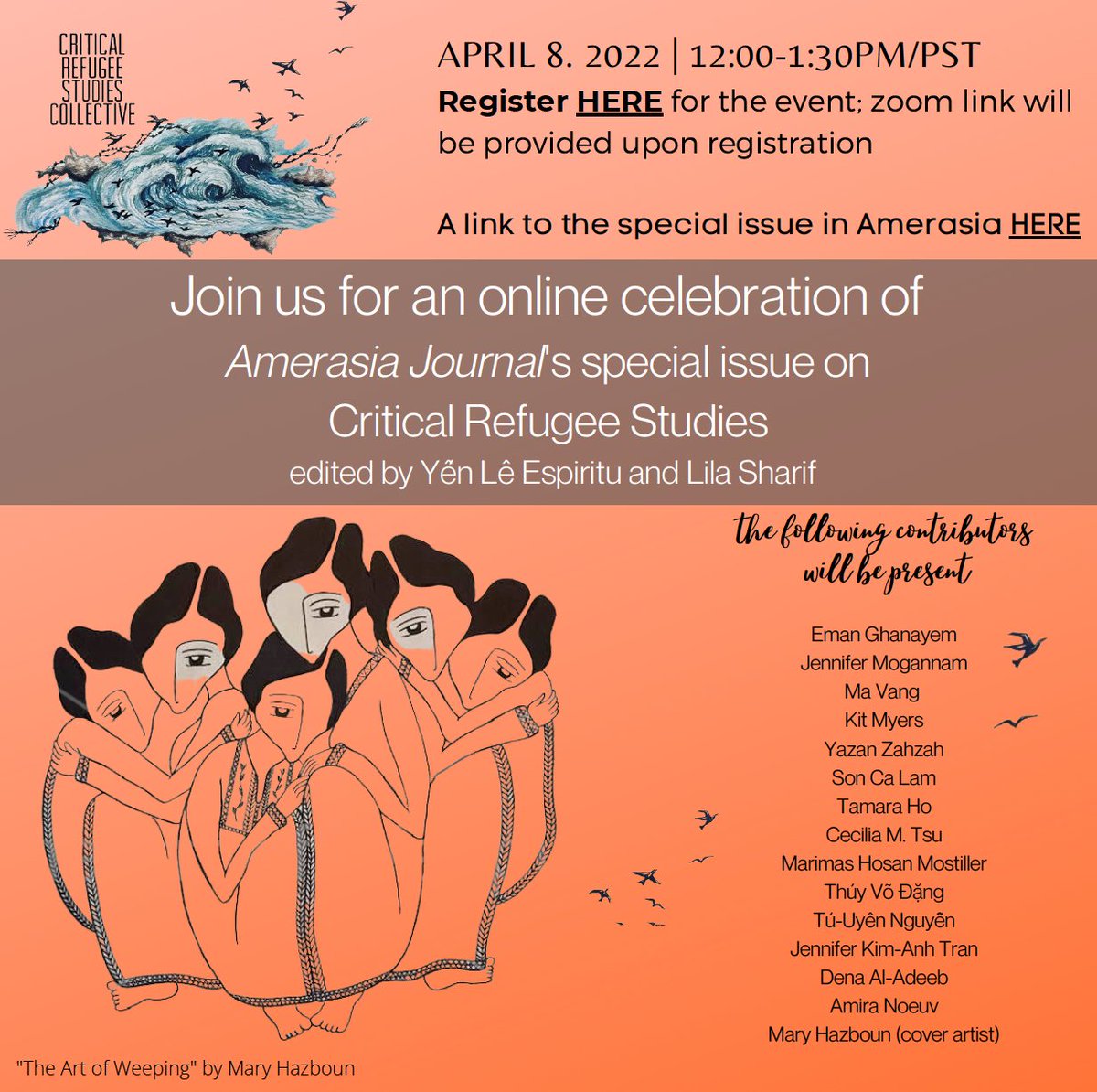 evynelevyn's tweet photo. Online celebration of Amerasia's special issue on Critical Refugee Studies!
Register here: https://t.co/SdWGMHIyyT https://t.co/tWb4ajUmCH