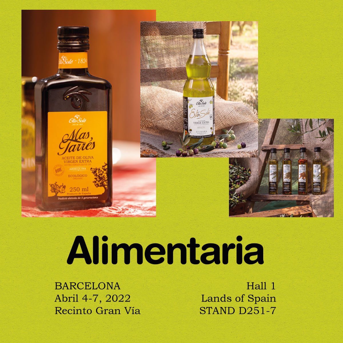 🤗 Aquest any torna l'Alimentaria! La fira professional internacional més gran de la indústria d'aliments, begudes, gastronomia que es celebrarà a Barcelona del 4 al 7 d'abril i on hi estarem presents.

🤝 Per fi podrem gaudir d’aquest esdeveneniment després de tant temps!
