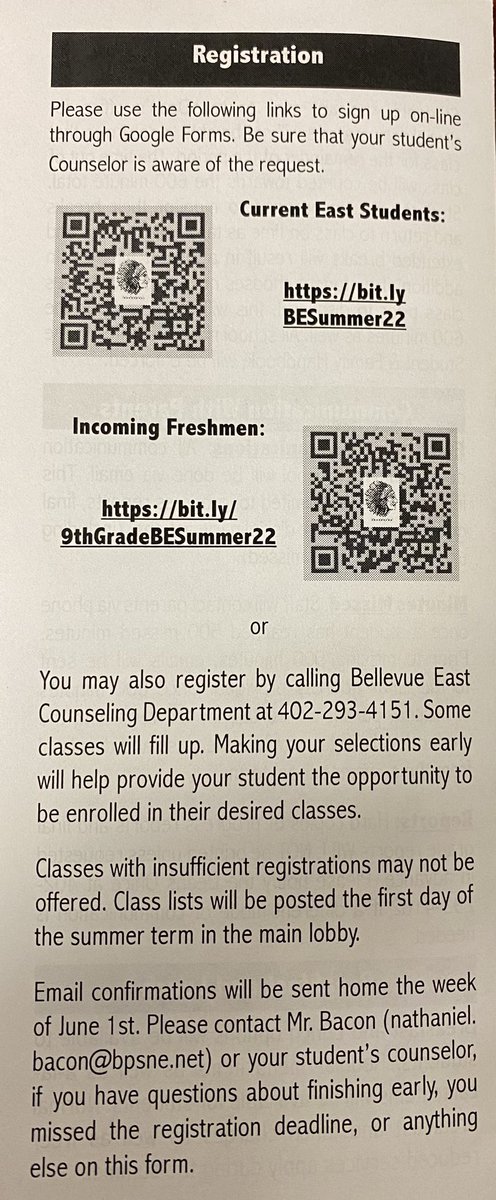 Summer School 2022 - Don’t forget to sign up using the following links: Current East Students: https://bit.lyBESummer22    OR   https://9thGradeBESummer22