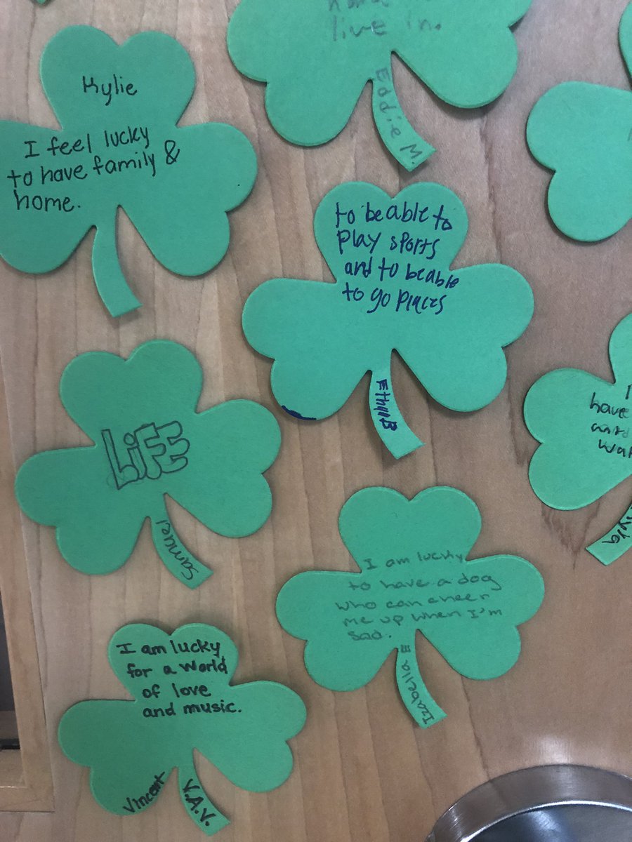 PHSMrsRizzo's tweet photo. We’re feeling LUCKY today in our green! Students enjoyed the story, Fiona’s Luck and shared what they feel lucky to have in their lives. ☘️#lucky #HappyStPatricksDay #luckyteacher  #rizzo247245 https://t.co/X5vO7pJXD1